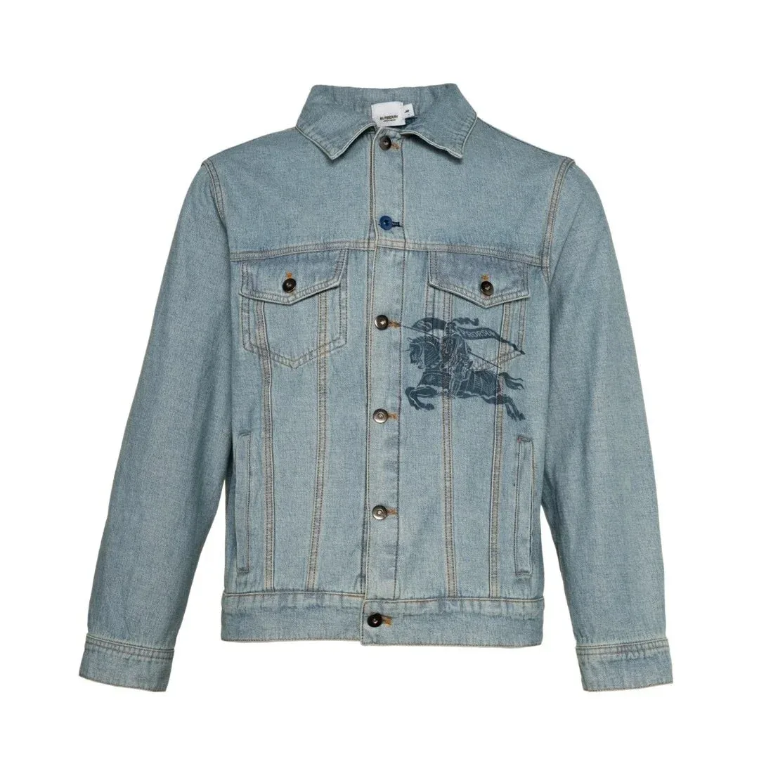Burberry Light Blue Denim Jacket with Equestrian Knight Logo