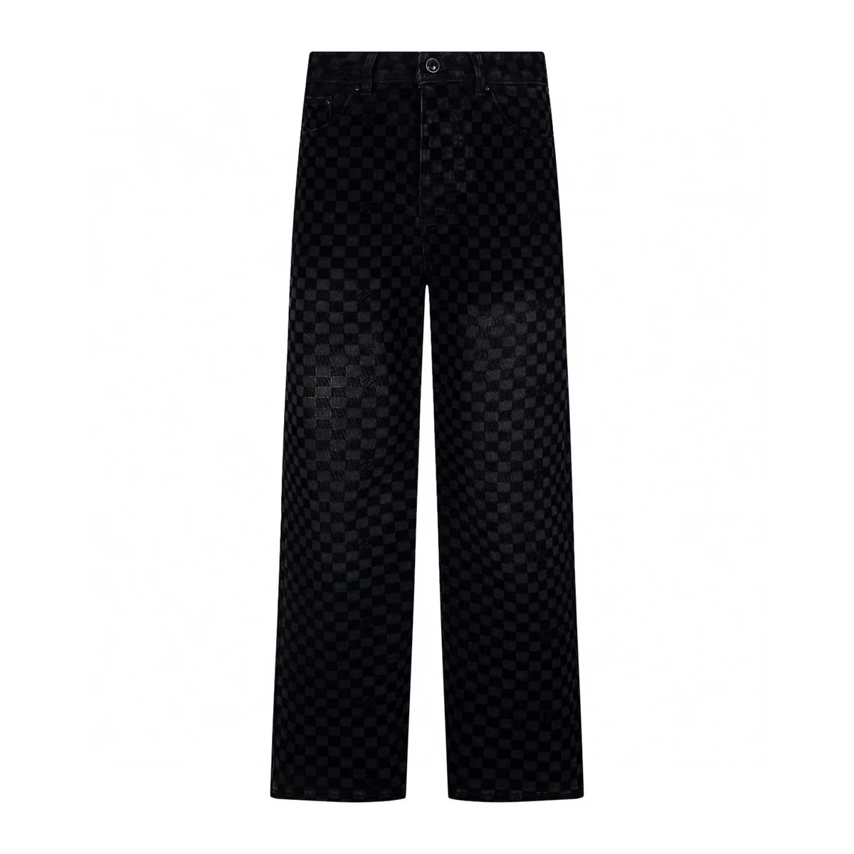 Unisex Checkerboard Pattern Wide Leg Jeans 33