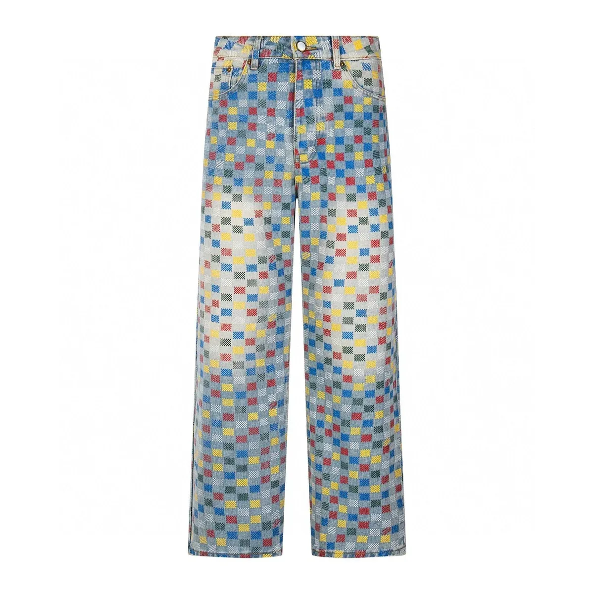 Colorful Checkered Wide Leg Jeans