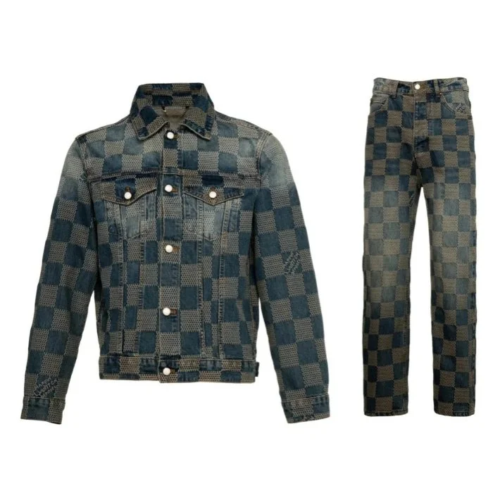 Louis Vuitton Tabi Checkerboard Denim Jacket & Jeans Set