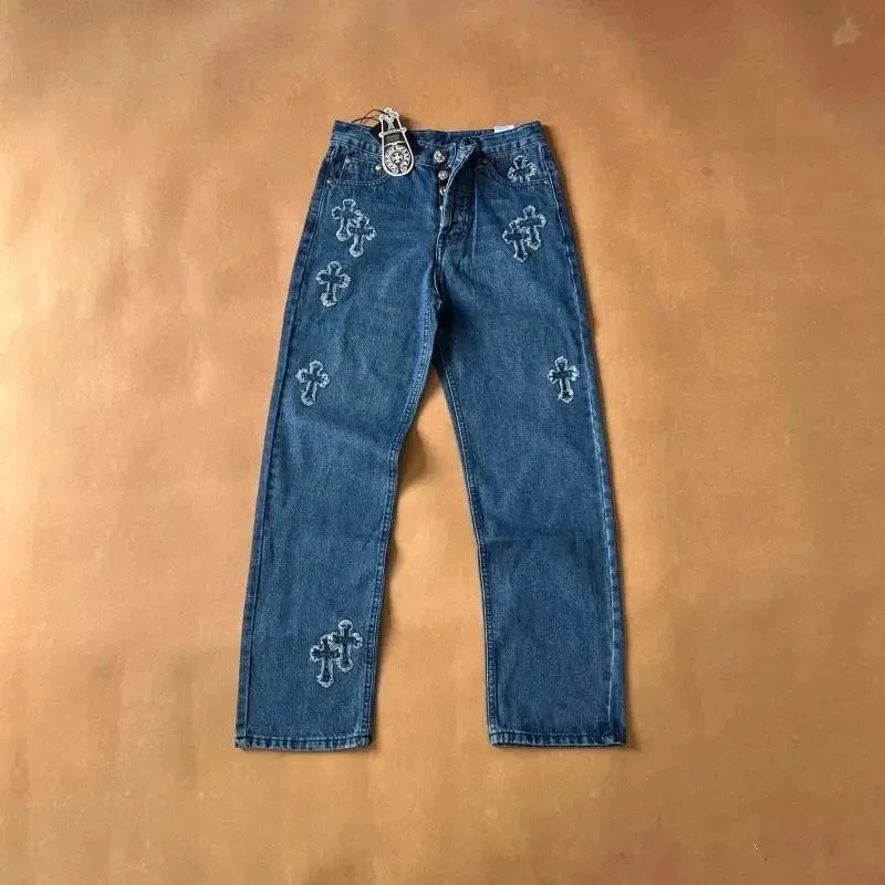 Chrome Hearts Blue Cross Embroidered Jeans