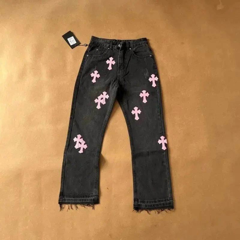 Black Pink Cross Denim Jeans