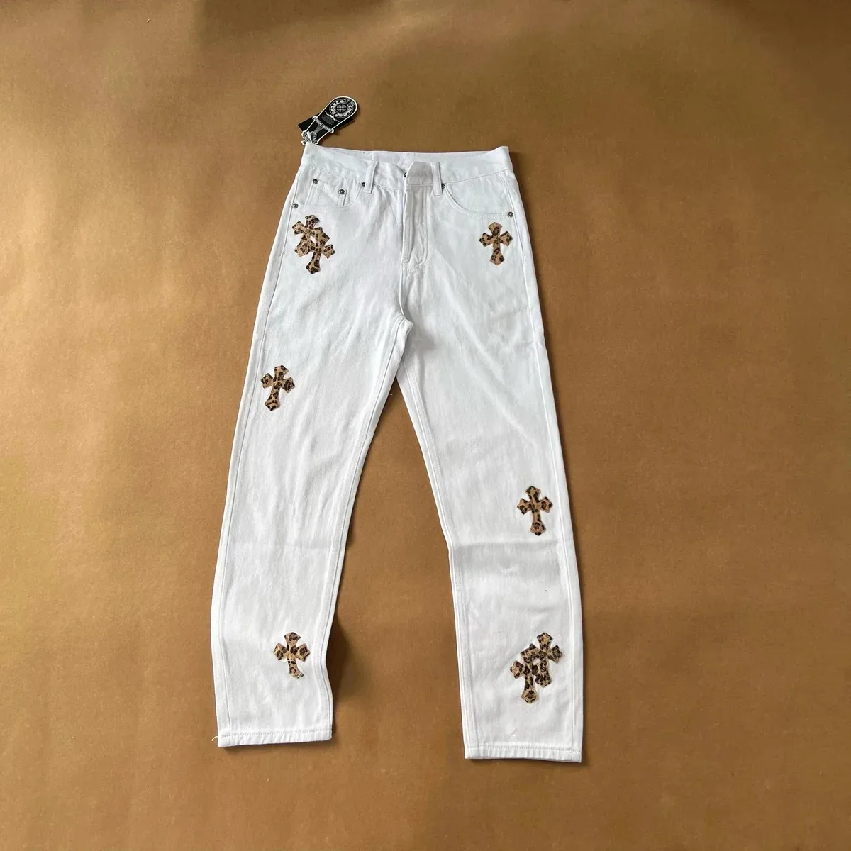 Chrome Hearts White Leopard Cross Jeans