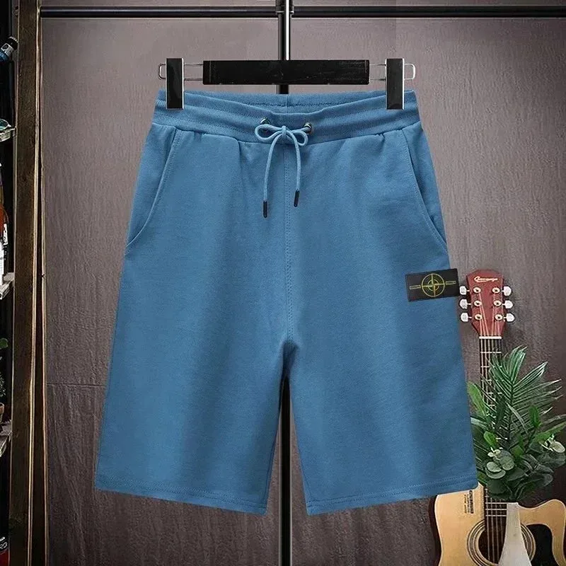 Blue Cotton Drawstring Shorts