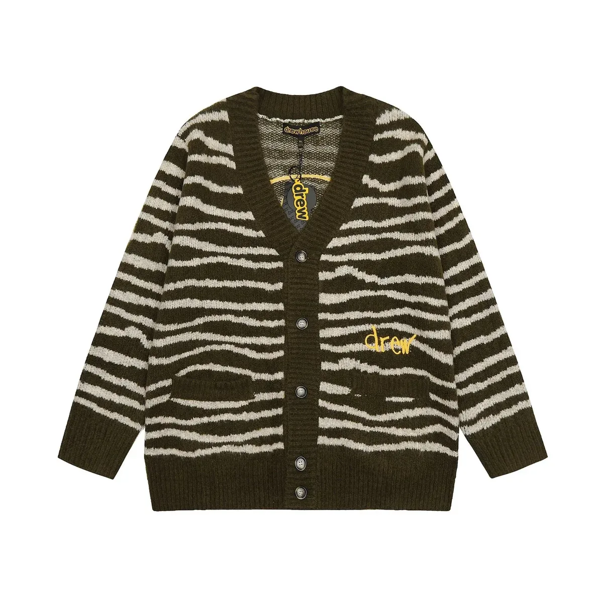 Drew House Zebra Stripe Cardigan Olive/White