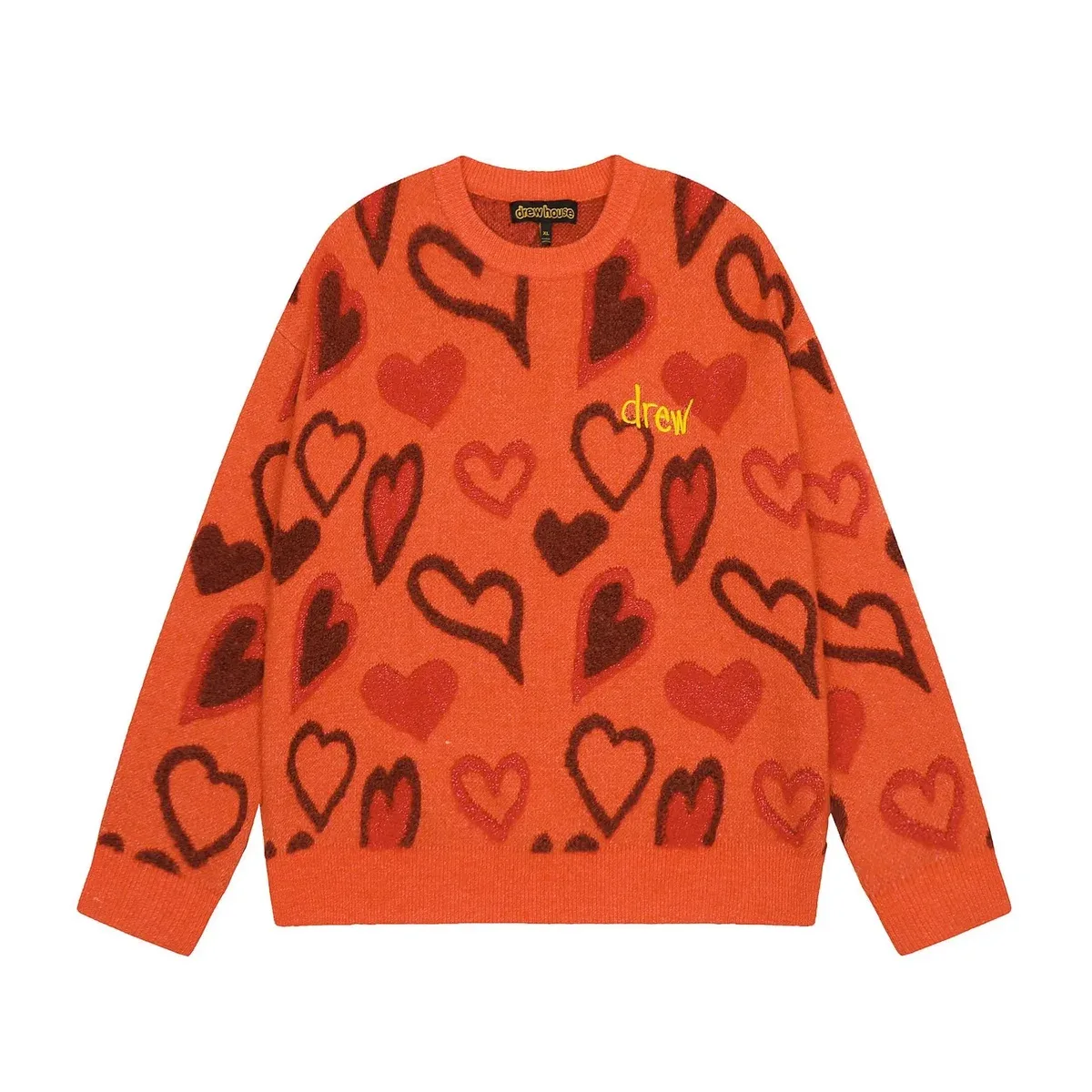 Drew House Heart Print Sweater Orange