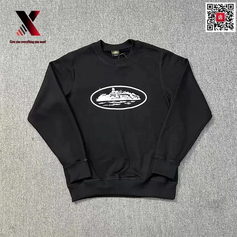 Black Crewneck Sweatshirt with White Graphic