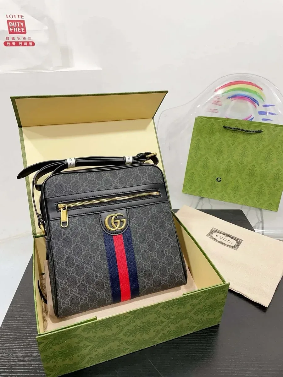 Gucci GG Supreme Web Stripe Crossbody Bag Black