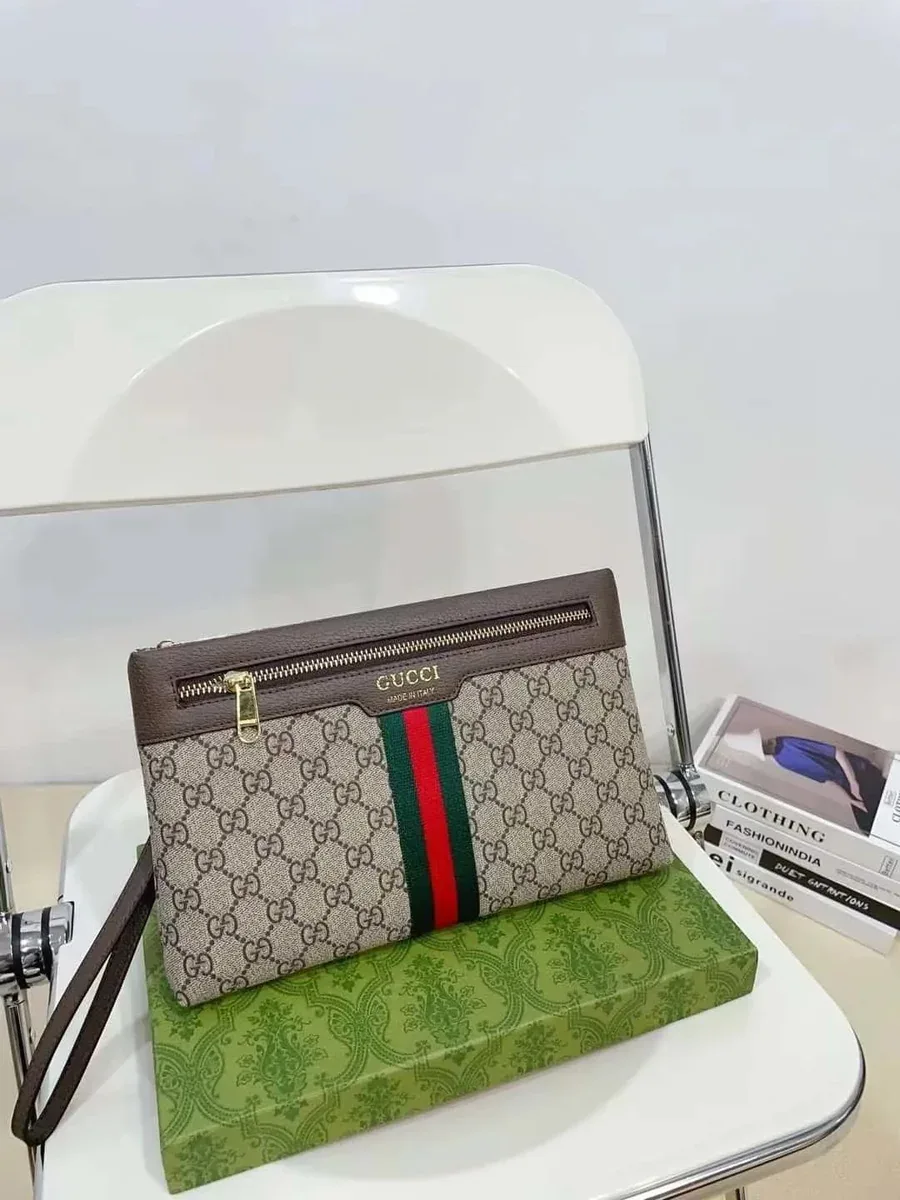 Gucci GG Supreme Web Stripe Clutch Bag