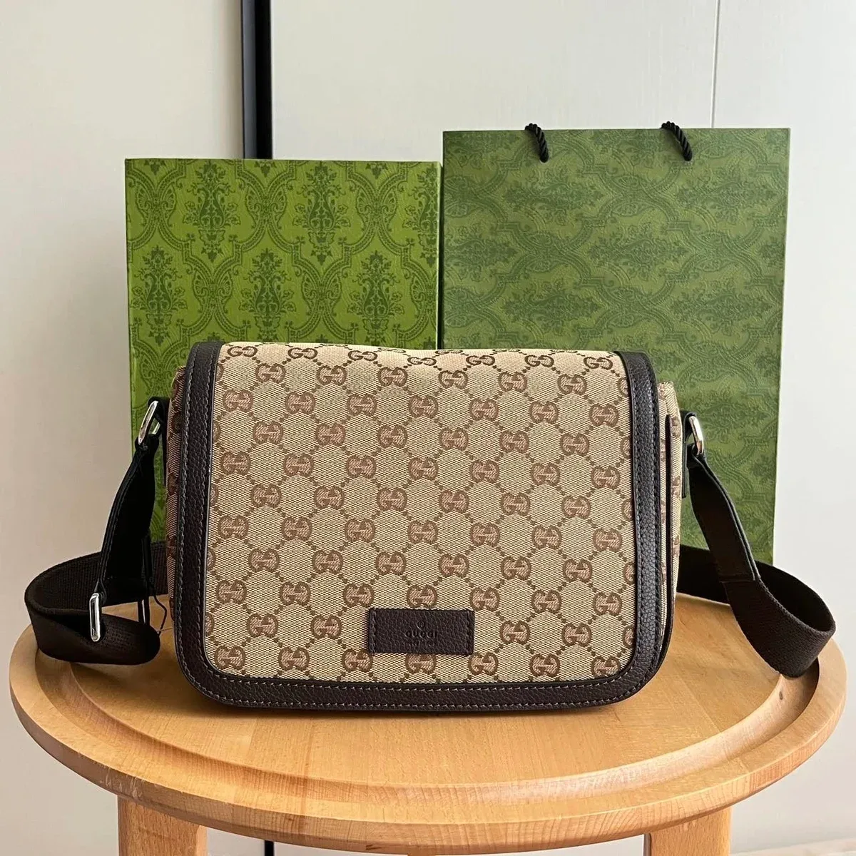 Gucci GG Monogram Beige & Brown Messenger Bag