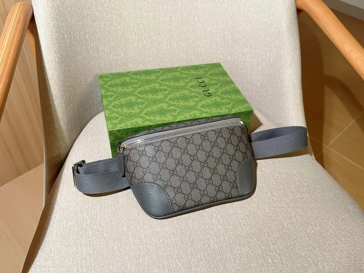 Gucci GG Supreme Belt Bag Grey Leather
