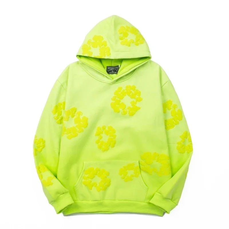 Unisex Lime Yellow Floral Hoodie Sweatshirt