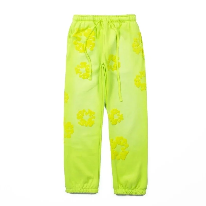 Neon Yellow Floral Print Sweatpants