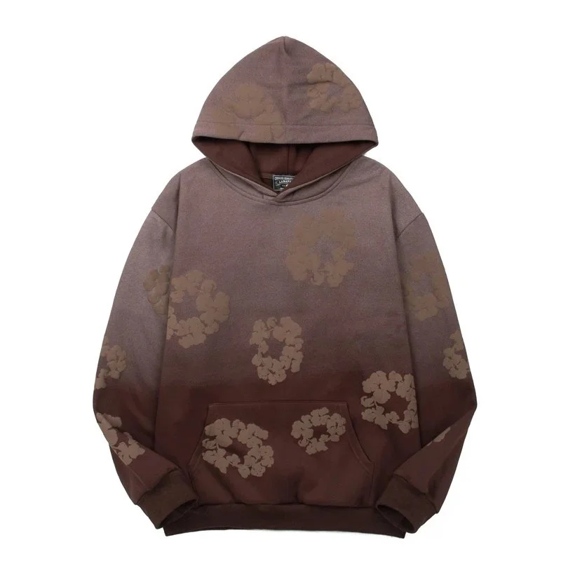 Unisex Gradient Floral Hoodie Brown