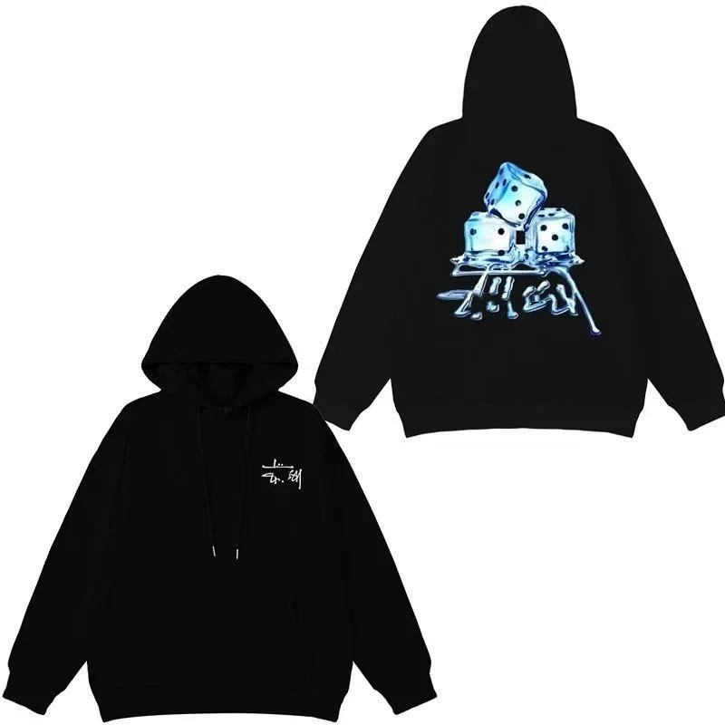 Black Dice Print Hoodie Unisex