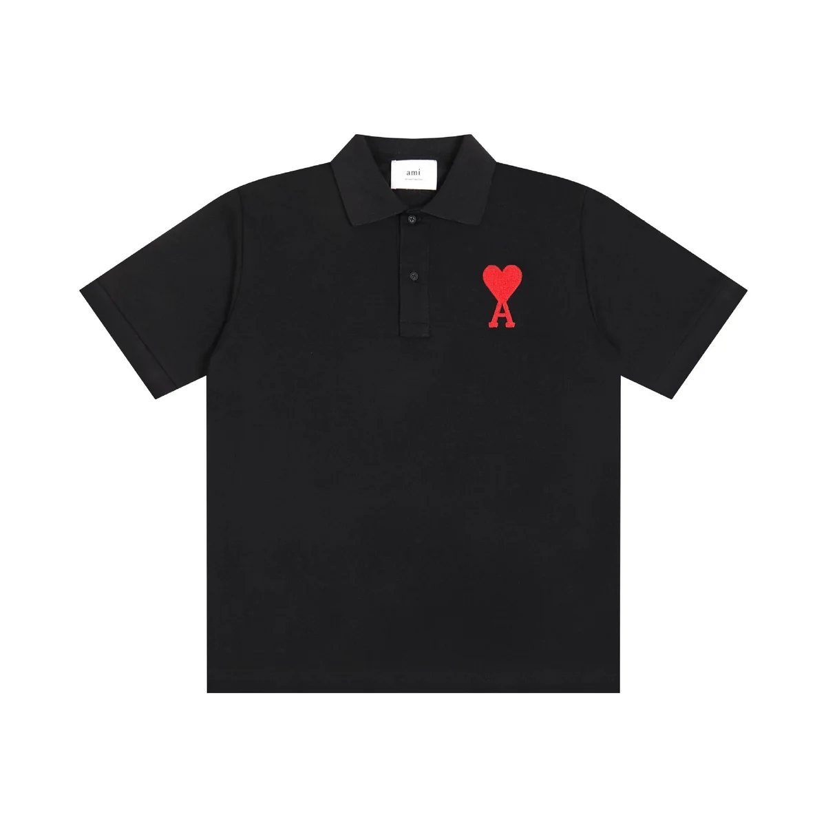 AMI Black Red Heart Polo Shirt