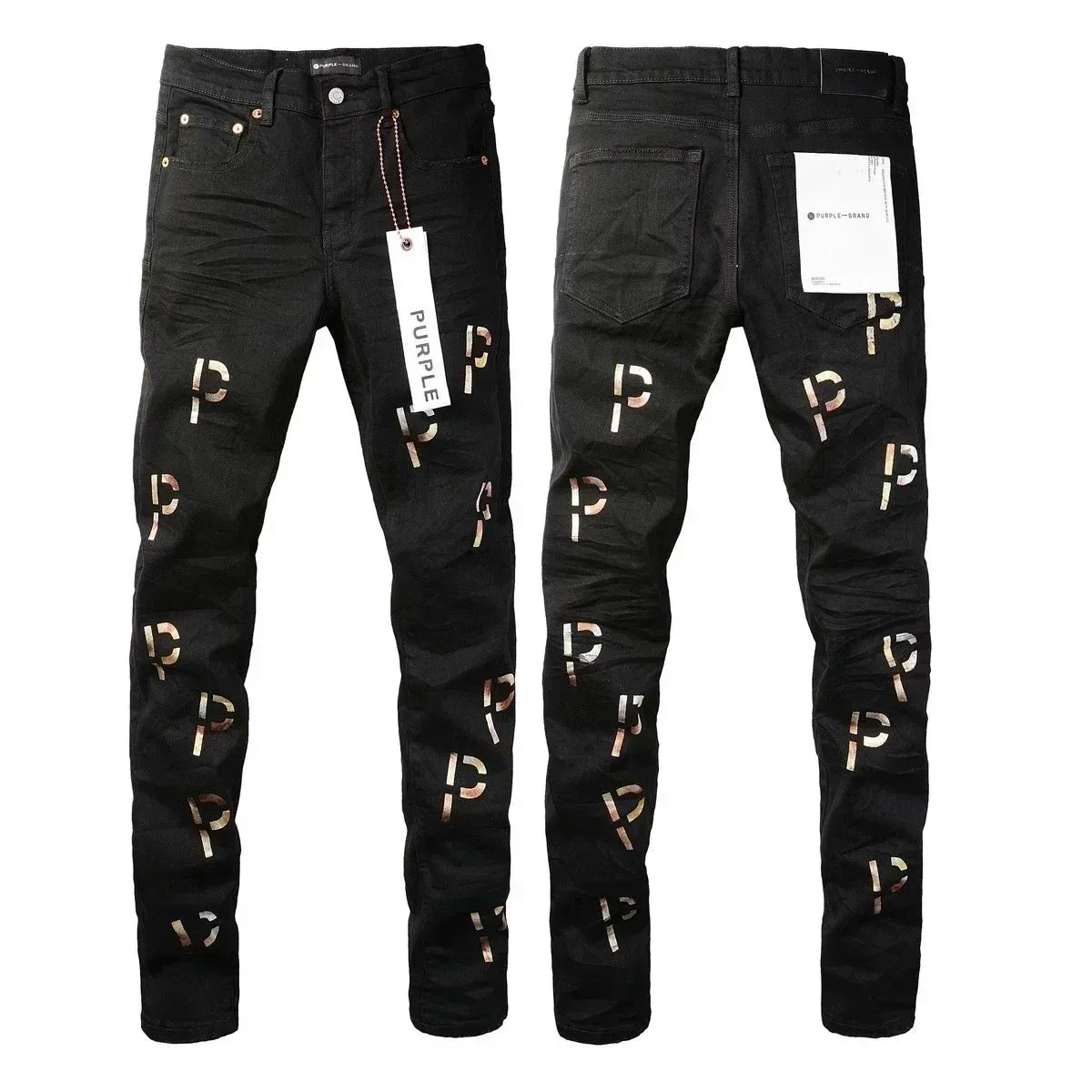 Purple Brand P001 Black Gold Letter Jeans
