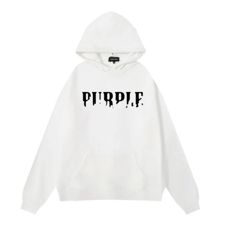 Purple Brand P001 White Hoodie with Black 'PURPLE' Print