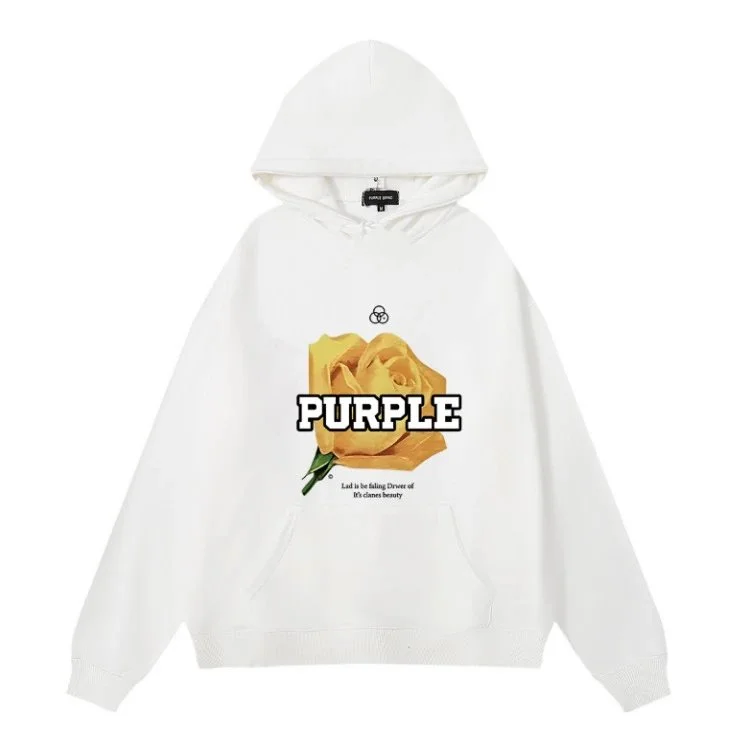 Purple Brand Hoodie White Rose Print Oversized Sweatshirt