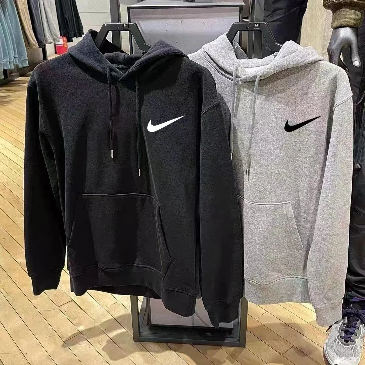 Nike Grey Hoodie - Solid Color Pullover