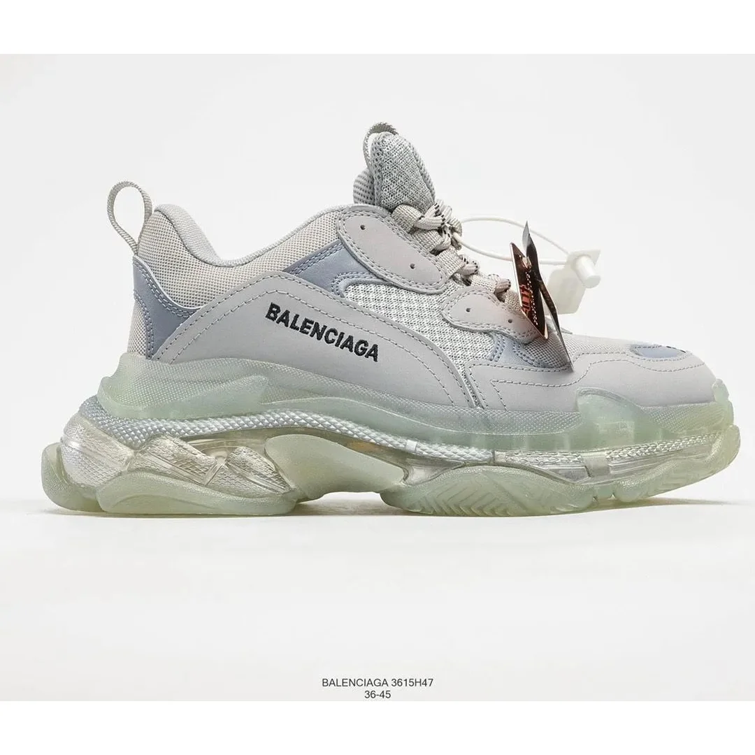 Balenciaga Triple S Clear Sole Silver Sneakers