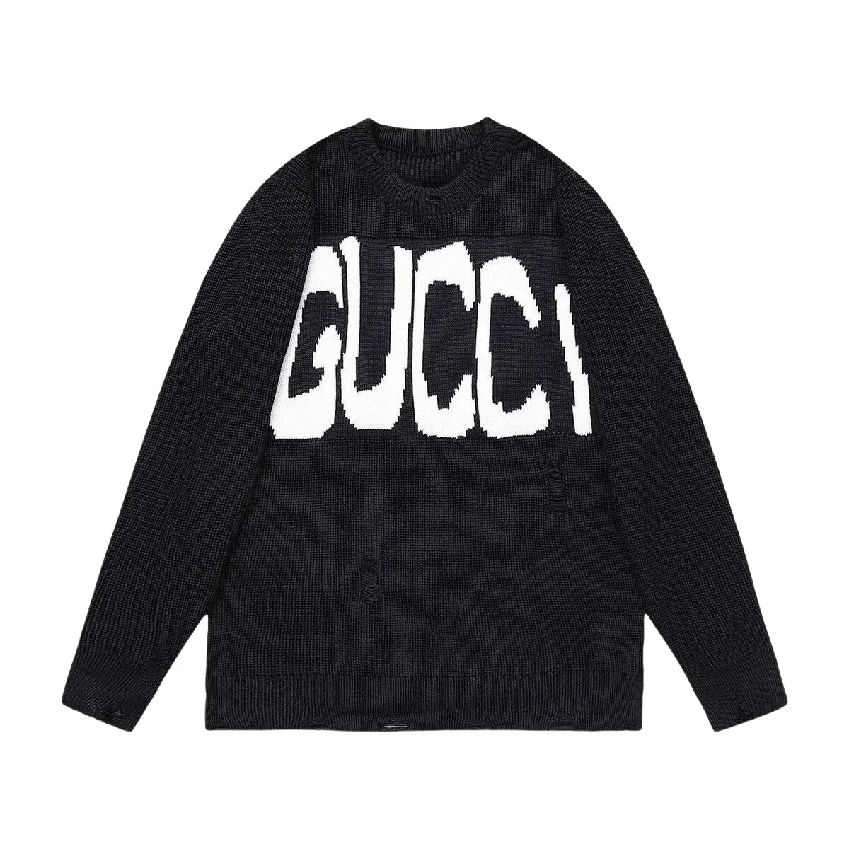 Gucci BB-07 Black Distressed Logo Knit Sweater