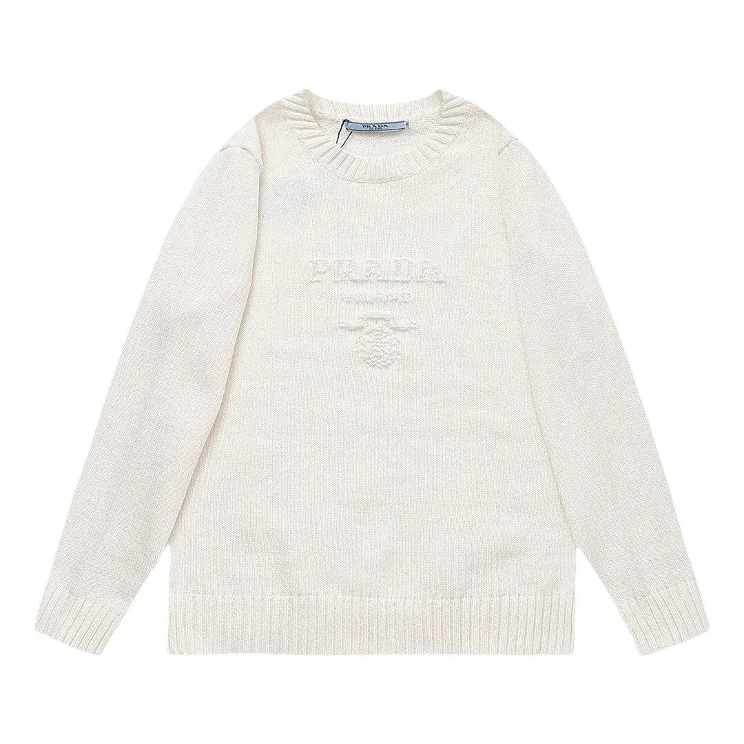 Prada Cream Embroidered Logo Sweater