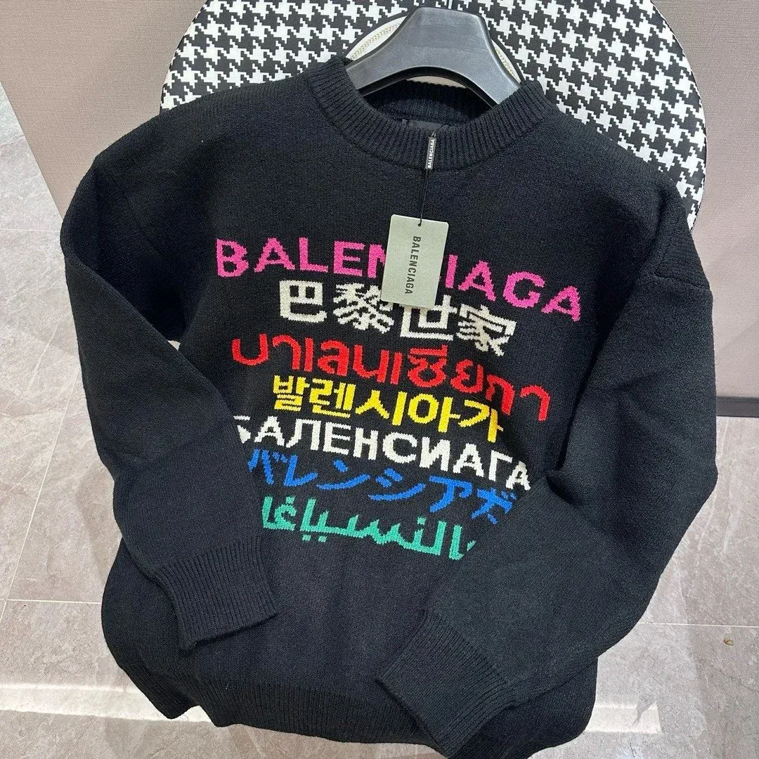 Balenciaga Color Block Logo Sweater Black