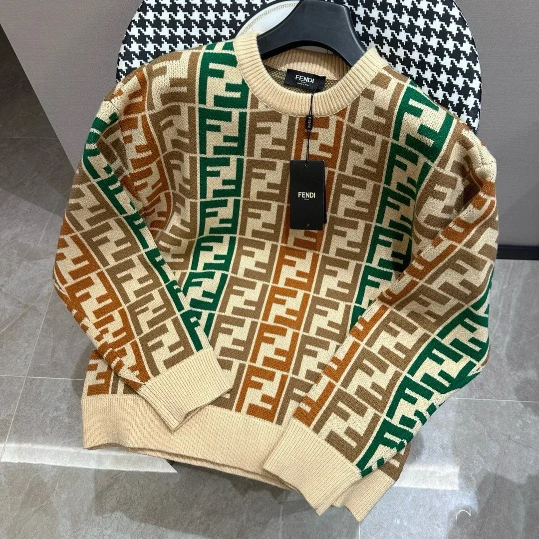 Fendi Iconic FF Logo Sweater Beige/Green/Mustard