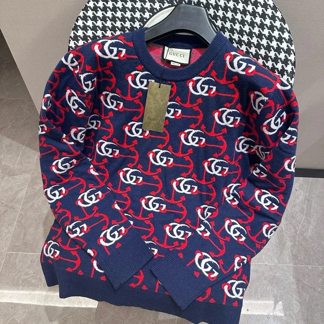Gucci Anchor GG Sweater Navy/Red Knit Top