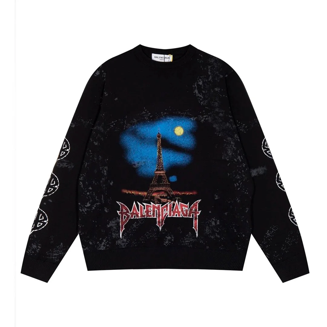 Balenciaga Eiffel Tower Print Sweater Black