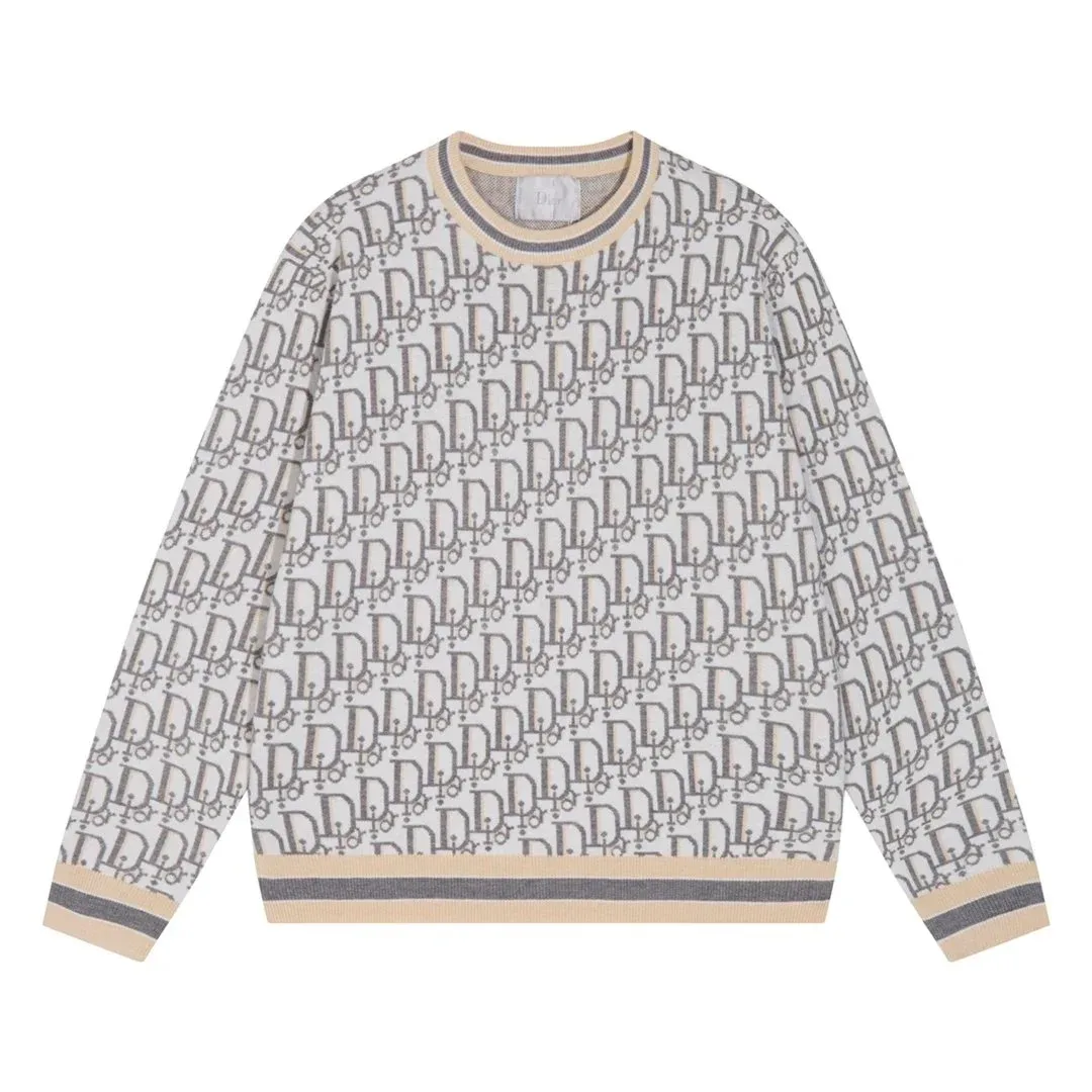 Dior Classic Logo Sweater Beige/Graphite Knit Top