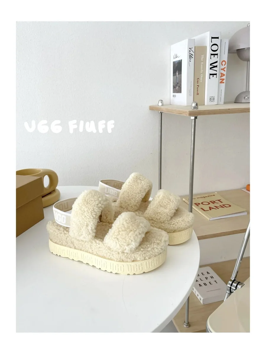 UGG Fiuff Cream Sandals