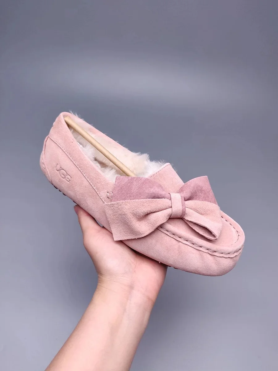 UGG Classic Short Pink Bow Loafers