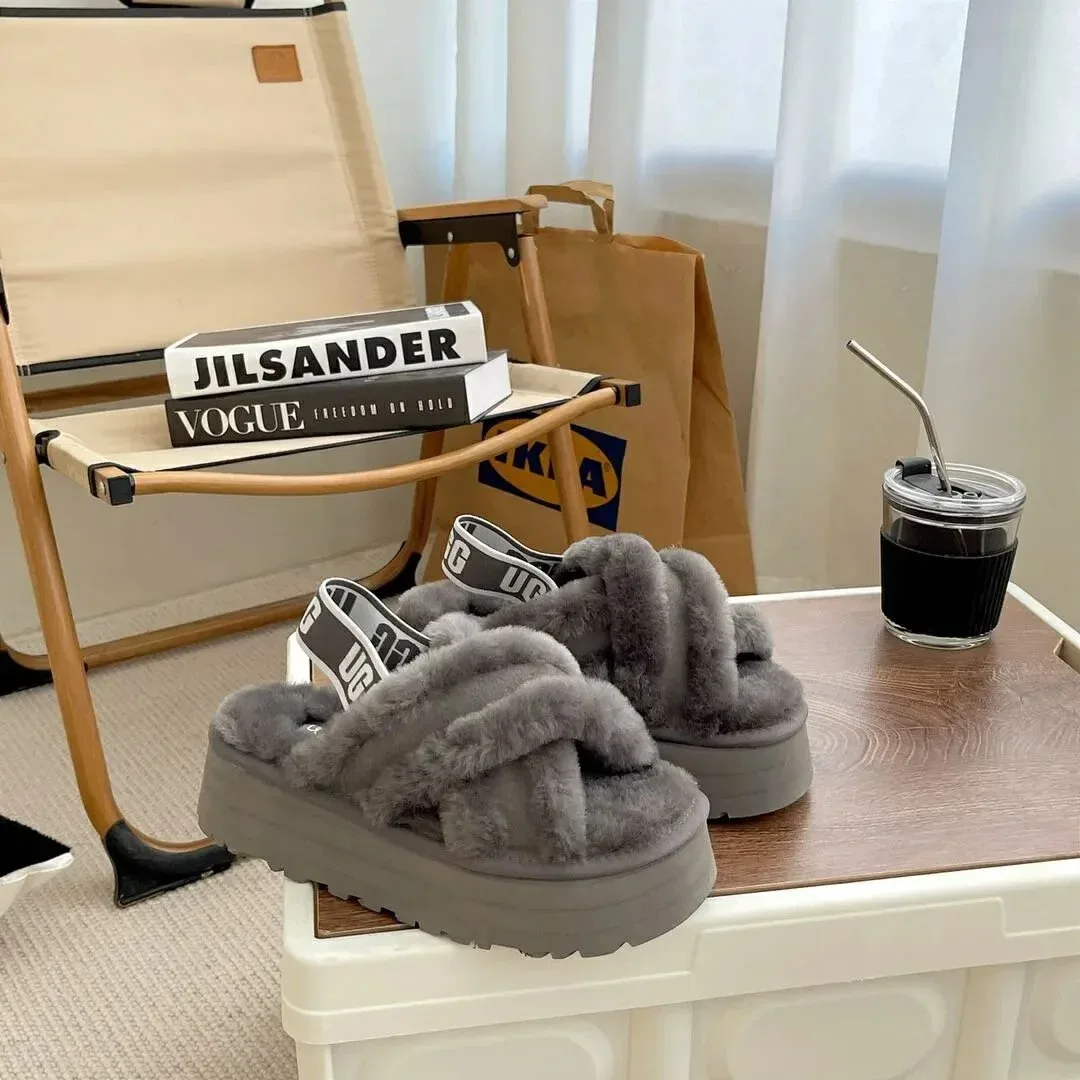 UGG Classic Short Grey Fur Sandals