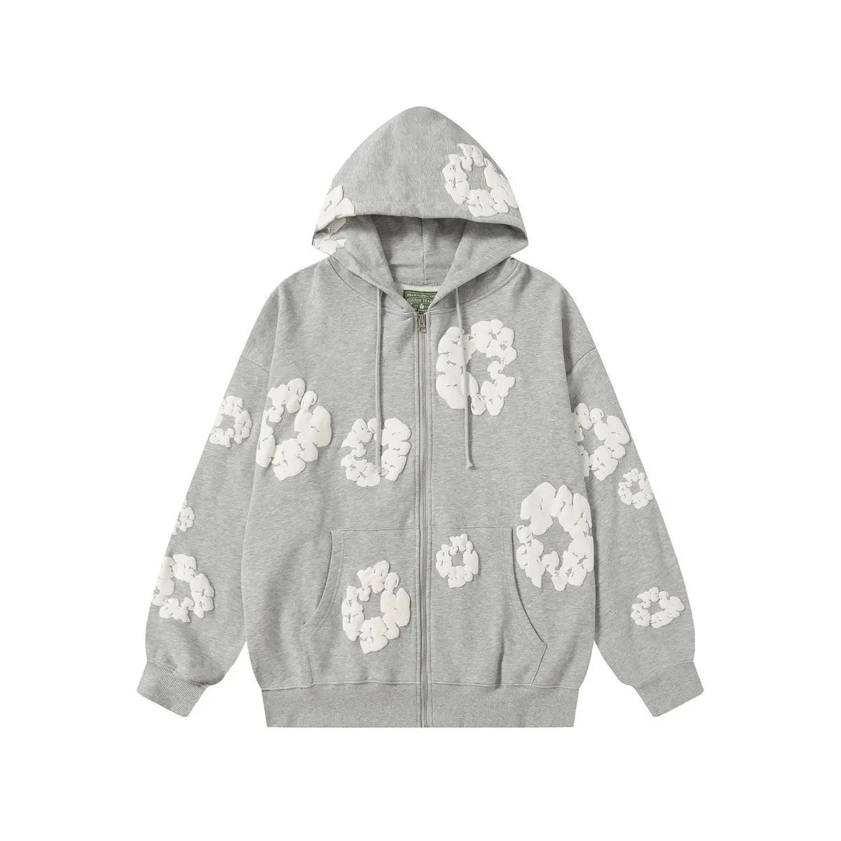 Gray Cloud Print Zip-Up Hoodie