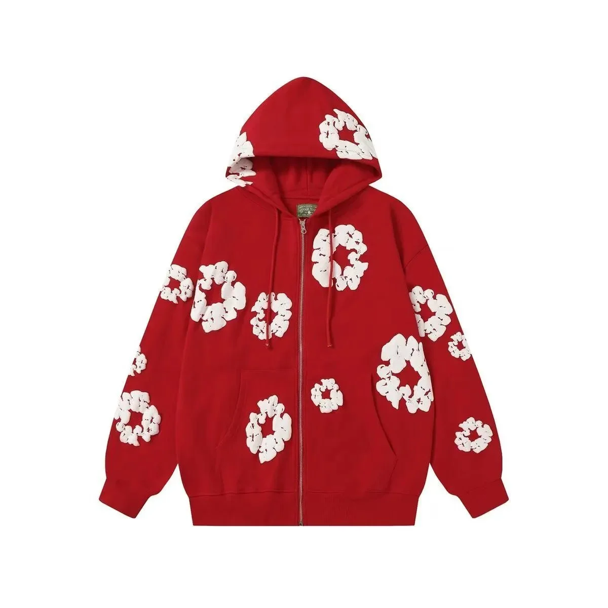 Red Popcorn Print Zip-Up Hoodie