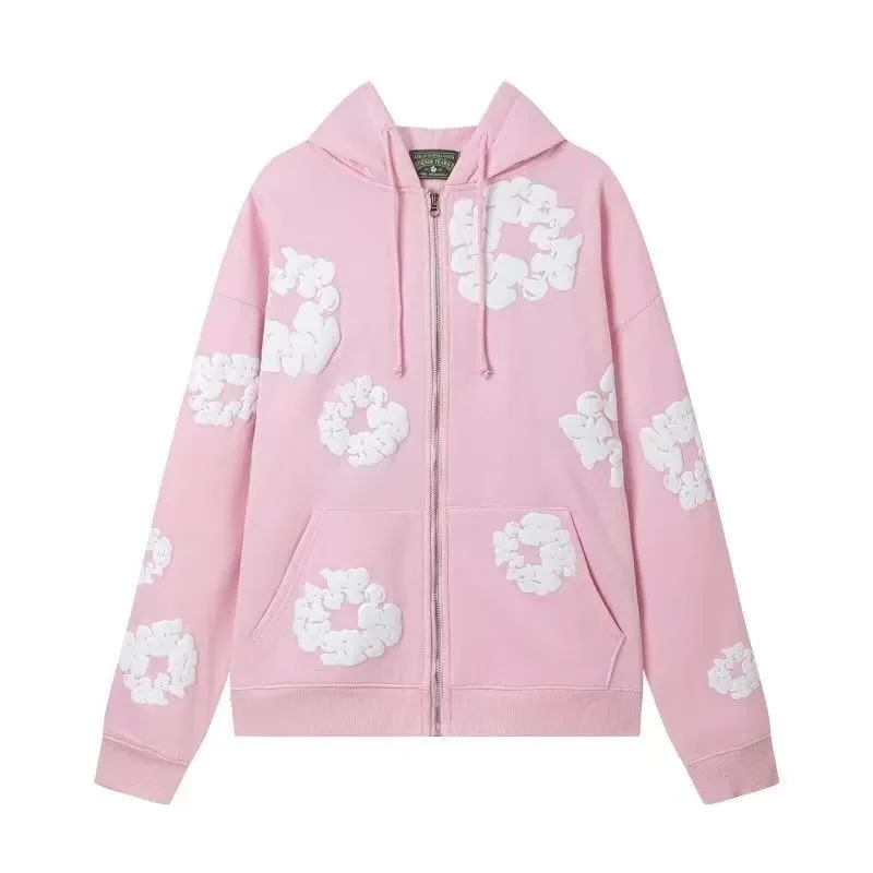 Pink Cloud Print Zip-Up Hoodie