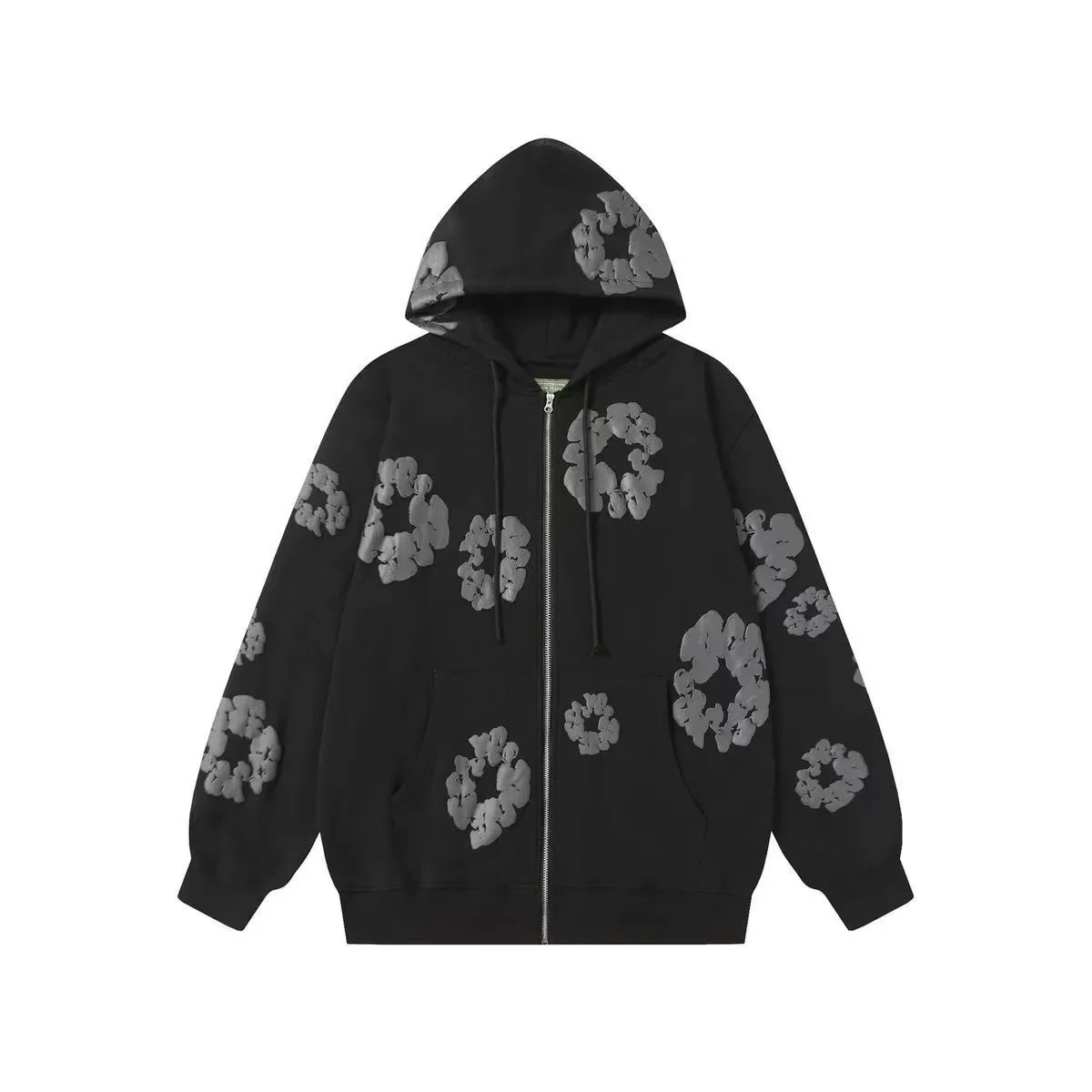 Black Smoke Print Zip-Up Hoodie