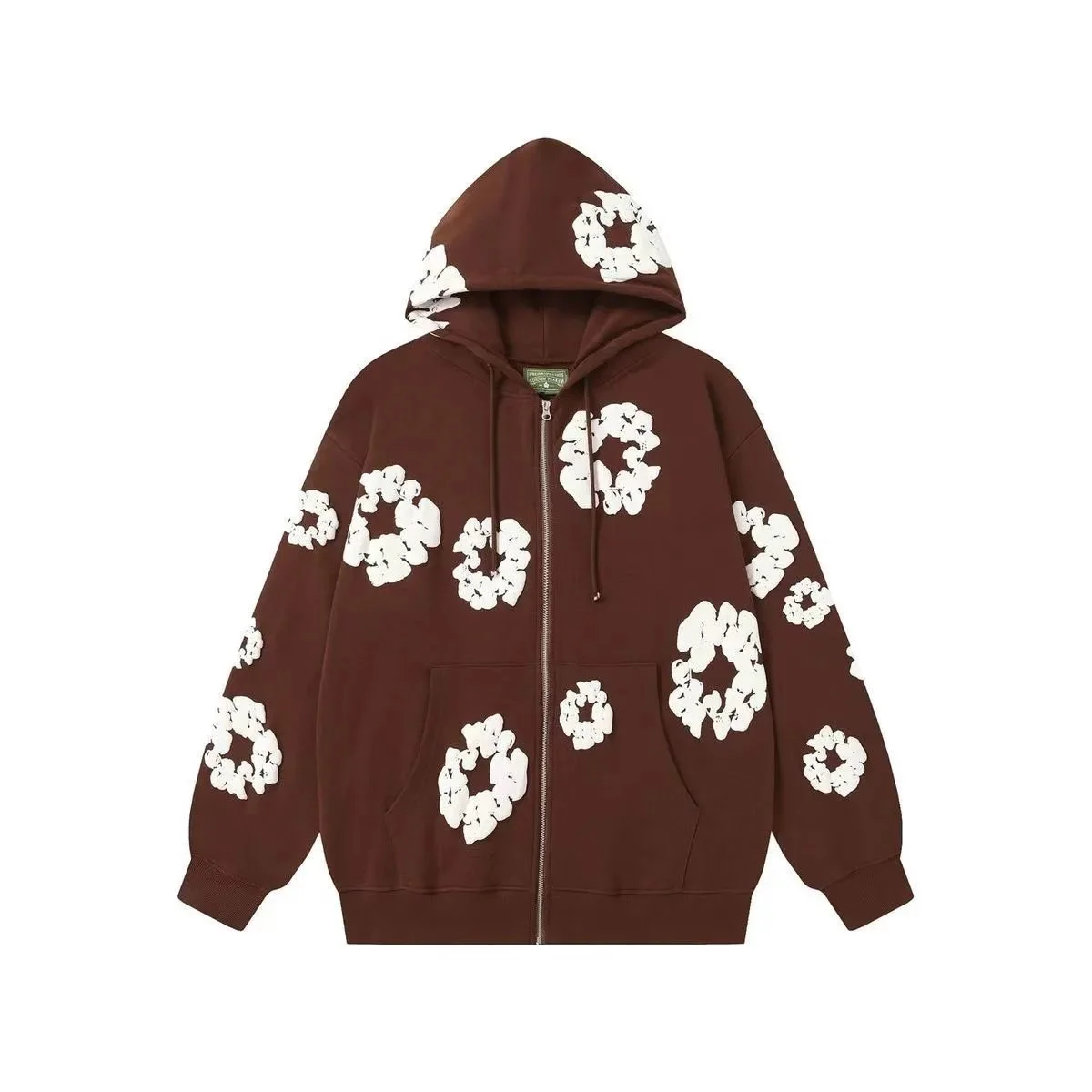 Unisex Brown Floral Zip-Up Hoodie