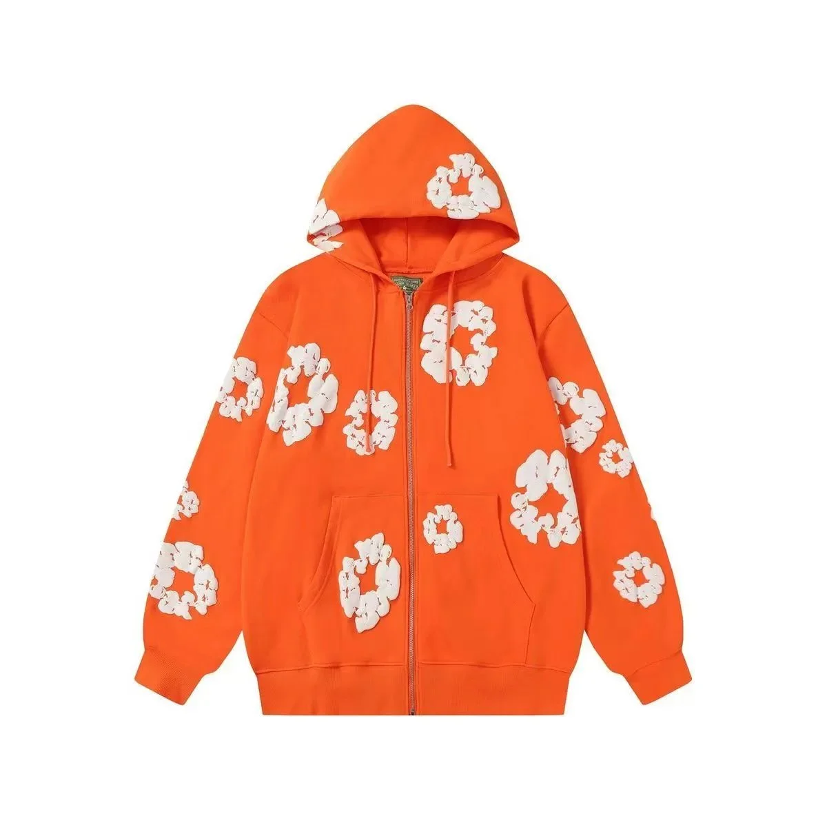 Orange Cloud Print Zip-Up Hoodie