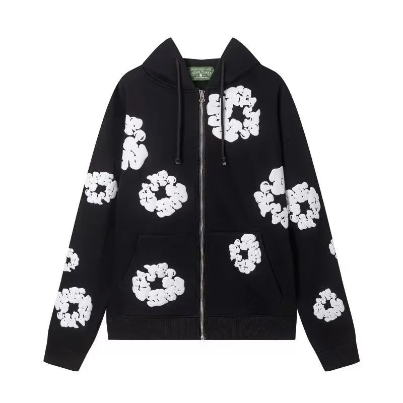 Other Black White Cloud Print Zip-Up Hoodie Black - 1