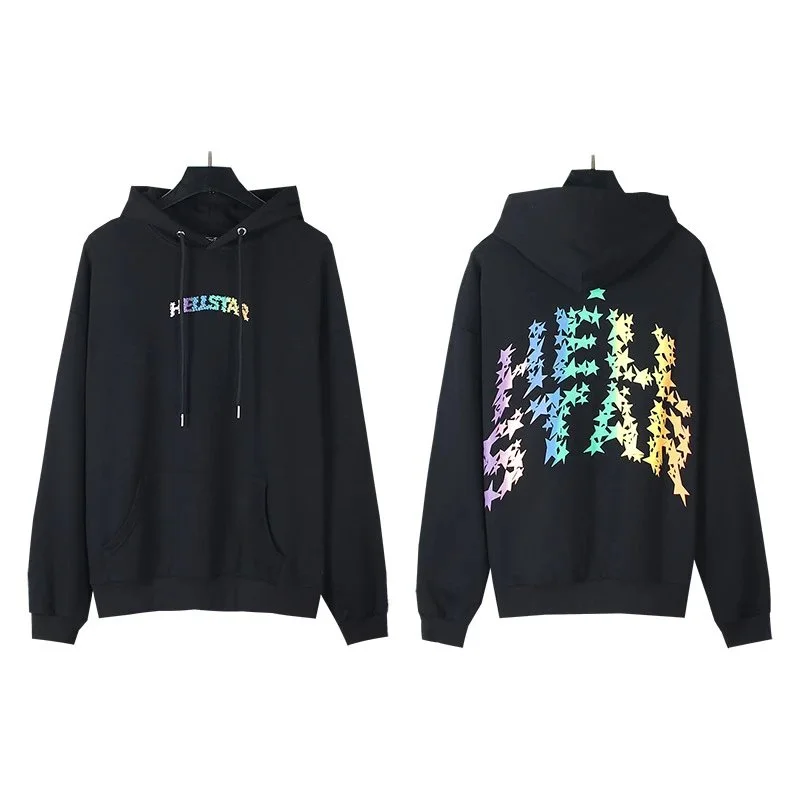 Hellstar Studios Triple Black Hoodie with Holographic Star Print