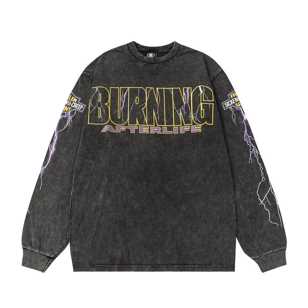 Unisex 'Burning Afterlife' Graphic Long Sleeve Tee 01 Black