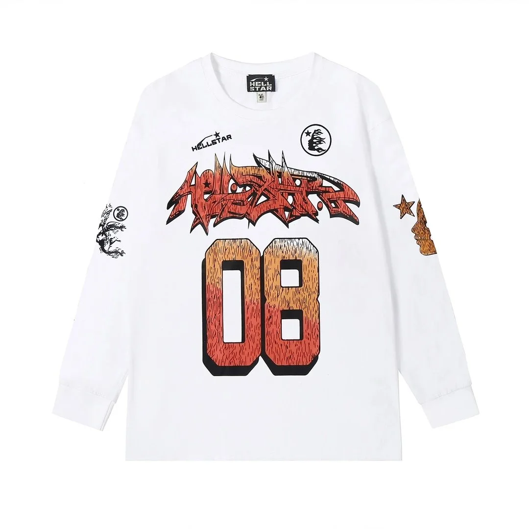Hellstar Studios White '08' Graffiti Long Sleeve T-Shirt