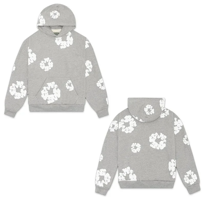 Unisex Grey Floral Print Hoodie