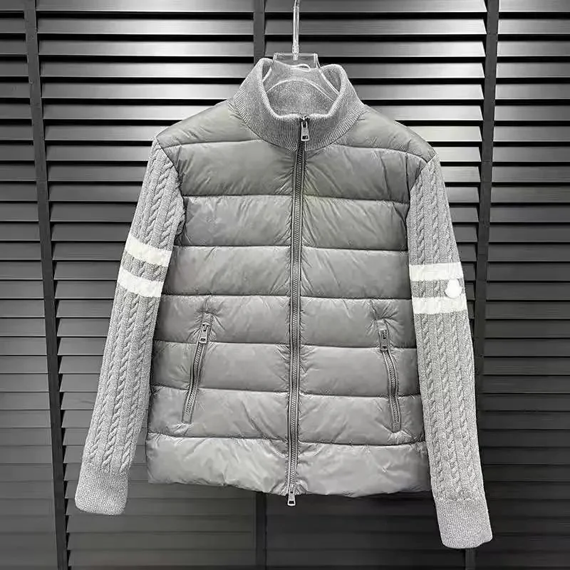 Gray Cable Knit Sleeve Puffer Jacket