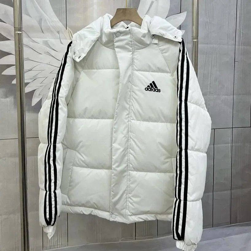 Adidas Classic Football White Black Striped Puffer Jacket