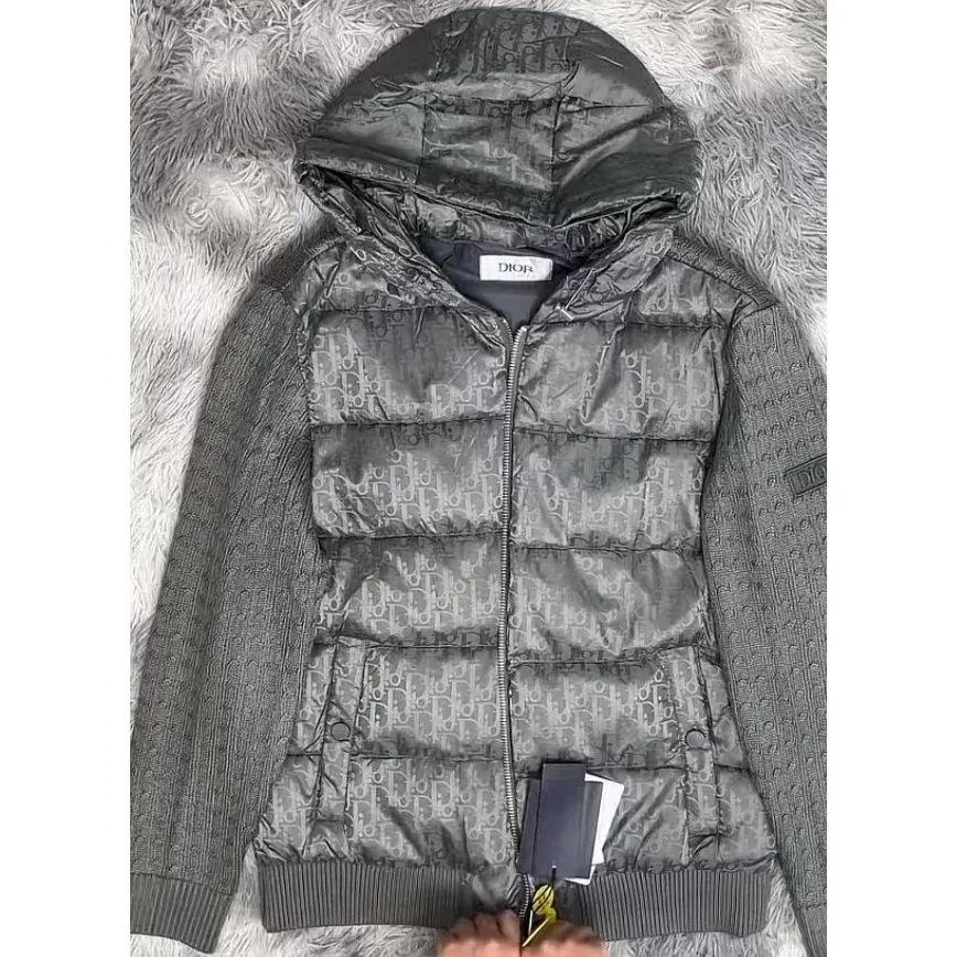 Dior Classic Logo Grey Puffer Jacket
