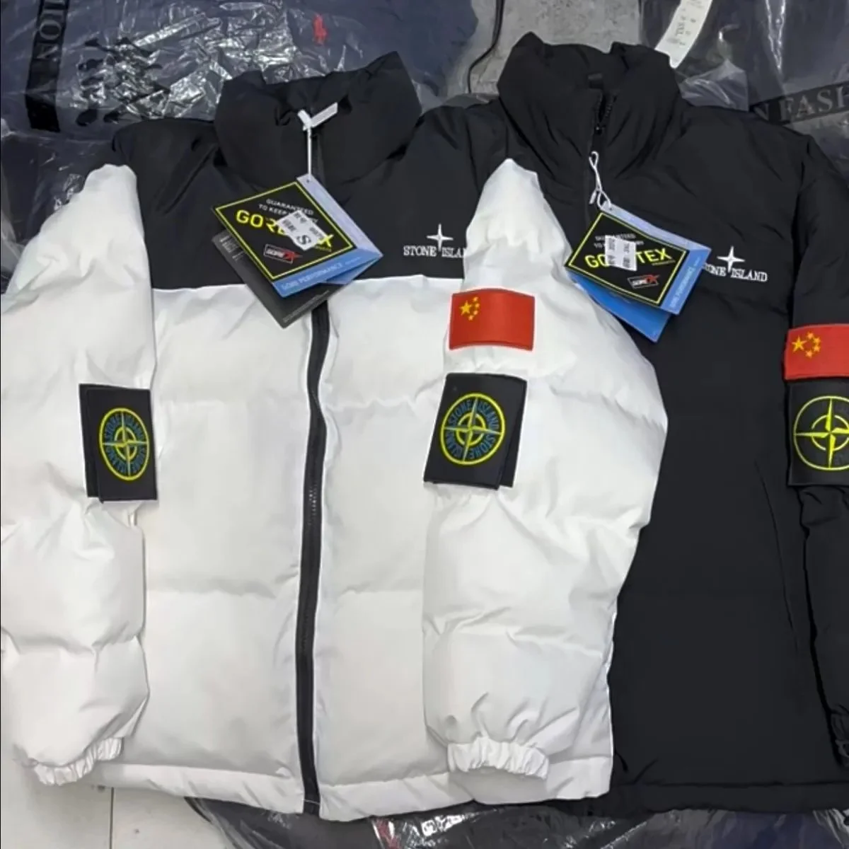 Stone Island 68-15 Chinese Flag Patch Puffer Jacket Black/White
